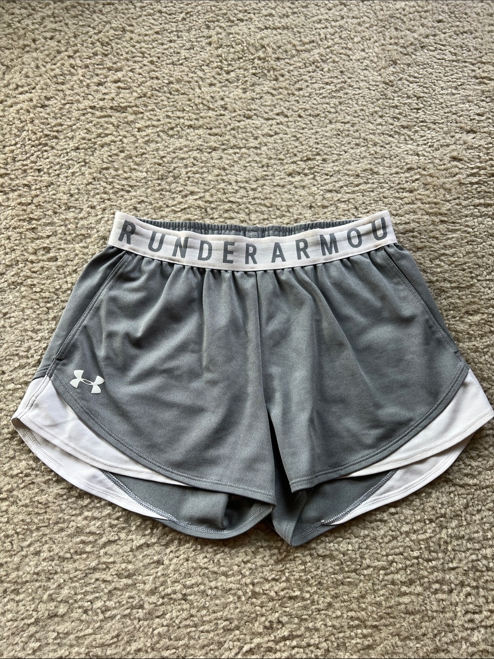 Under Armour Women's Grey Athletic Layered Running Shorts with White Waistband